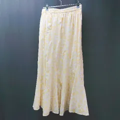 ◇ natural couture 花柄 フラワー バックウエストゴム ロング丈 フレア スカート サイズF イエロー ホワイト レディース E  【1307040062869】