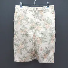 ◇ nano universe ナノ ユニバース 花柄 フラワー ストレッチ 膝丈 タイト スカート サイズ38 ベージュ系 レディース E  【1307040062777】