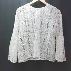 ◇ JEANASIS ジーナシス レース バックジップ 袖フレア 透け感 長袖 ブラウス サイズF ホワイト系 レディース E  【1307040063378】