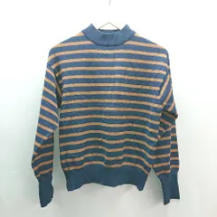 ◇ nano universe ボーダー ハイネック カジュアル 長袖 ニット セーター サイズF ネイビー ブラウン レディース E  【1307040063187】