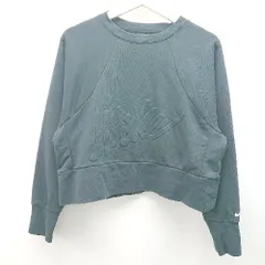 ◇ NIKE クルーネック ショート丈 ロゴ プリント 裏起毛 長袖 トレーナー カットソー サイズM ブラック レディース E  【1307040063842】
