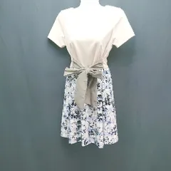 ◇ BE RADIANCE 花柄 チェック柄 ウエストリボン 半袖 膝丈 ワンピース サイズF ベージュ ブルー ブラック レディース E  【1307040064085】