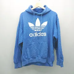 ◇ adidas Originals ロゴ プリント フード 裏起毛 長袖 パーカー カットソー サイズM ブルー レディース E  【1307040063897】