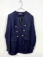 美品 ZARA ザラ 8644/457/401 クスチャーノーラペルブレザー ツイード ジャケット sizeXS/濃紺 ■■レディース