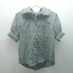 ◇ ◎ NICE CLAUP カジュアル フリル ギャザー ギンガムチェック 半袖 シャツ 表記なし ブラック/ホワイト レディース E  【1307040068540】