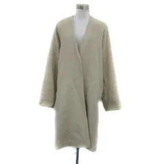 アダムエロペ Adam et Rope' ノーカラーコート ロング丈 Vネック 無地 ウール モヘヤ混 F ライトベージュ /YS13