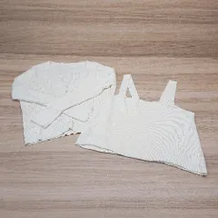 ◇ mystic ニット リブ編み ガーリー フェミニン ショート丈 カーディガン キャミソール サイズFREE ベージュ レディース E  【1307040070741】