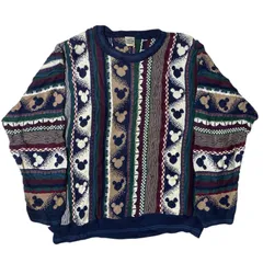 ３D ニット ディズニー ミッキーマウス キャラクター ヴィンテージ 総柄 クルーネック プルオーバーセーター ユニーク ヴィンテージディズニー 立体編み メンズ レディース ユニセックス 古着 長袖