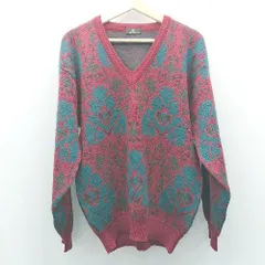 ◇ NT Vネック おしゃれ 冬コーデ 暖かい 長袖 ニット サイズL レッド/グリーン レディース E  【1307040074114】