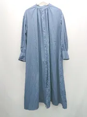 ◇ LOWRYS FARM フロントボタン ゆったりシルエット かわいい 無地 長袖 ロング ワンピース サイズF ブルー レディース E  【1307040075449】