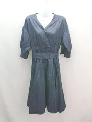 ◇ ◎ Apuweiser-riche ウエストゴム フロントボタン キレイめ 半袖 ひざ丈 ワンピース サイズ2 ネイビー レディース E  【1307040075227】