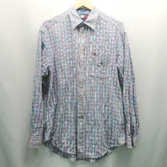 ◇ TOMMY HILFIGER トミーヒルフィガー フロントボタン レギュラー襟 チェック柄 長袖 シャツ サイズM ブルー系 メンズ E  【1307040076781】