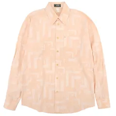 美品▲Gianni Versace ジャンニヴェルサーチ コットン100％ ヴィンテージ 総柄 メデューサ金具 長袖シャツ サーモンピンク 48 イタリア製 正規品 メンズ