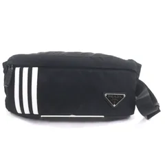 極美品▼PRADA adidas プラダ アディダス 2VL034 ナイロン サフィアーノレザー RE-NYLON トライアングルロゴ 三角プレート ボディバッグ ブラック イタリア製 メンズ