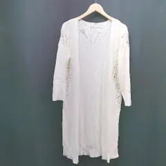◇ mysty woman ミスティウーマン シンプル サイドレース 羽織 ロング 長袖 カーディガン サイズM アイボリー レディース E  【1307040078952】