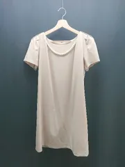 ◇ nano･universe ナノユニバース シンプル パール パーティー 半袖 膝丈 ワンピース サイズF ベージュ レディース E  【1307040080047】