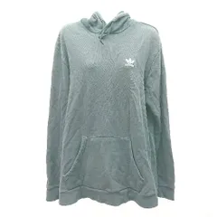 ◇ adidas アディダス フーディー ロゴ刺繍 ロング丈 リブ袖 長袖 パーカー サイズXL チャコールグレー レディース E  【1307040079850】