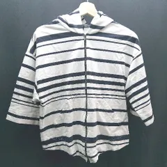 ◇ BCBG MAXAZRIA ボーダー柄 フーディー ジップアップ 半袖 パーカー サイズXS ホワイト/ブラック レディース E  【1307040080702】のサムネイル