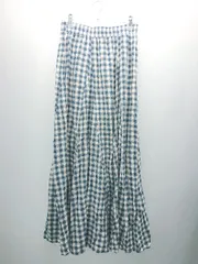 ◇ reca レカ チェック柄 ウエストゴム 裏地あり ロング丈 フレア スカート サイズF ブルー/ホワイト レディース E  【1307040080429】