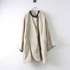 ノップドゥノッド nop de nod Cloche リネンロングジャケット M｜ベージュ ツートン クレリック 羽織り アウター【2400014677799】