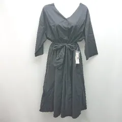 ◇ ◎ ●未使用● LOWRYS FARM ノーカラー ウエストゴム 長袖 ロング丈 ワンピース サイズM ブラック レディース E  【1307040080986】