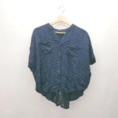 ◇ JEANASIS ジーナシス バンドスリーブ レース模様 大人っぽい 半袖 シャツ 表記なし ダークブルー レディース E  【1307040081648】