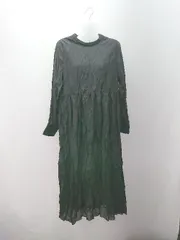 ◇ Aunt Marie's ウエスト切替 裏地あり ワントーン かわいい 長袖 ロング丈 ワンピース サイズF ブラック レディース E  【1307040081358】