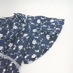 ◇ ZAEA ザラ 花柄刺繍 Vネック フロントスリット 薄手 半袖 ロング ワンピース サイズ30 ネイビー レディース E  【1307040083178】