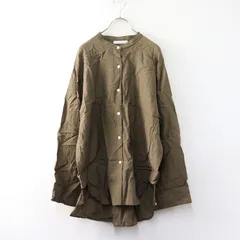 シニヨン CHIGNON 麻混オーバーSH シャツ F｜カーキ系 トップス バンドカラー ブラウス 長袖【2400014574890】のサムネイル