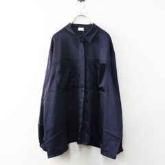 ヴィンテージ スタンドカラー 長袖 シルク シャツ ブラウス ネイビー 