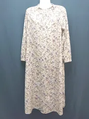 ◇ ◎ ROPE PICNIC ノーカラー フロントボタン 花柄 きれいめ 長袖 ロング丈 ワンピース サイズ38 ベージュ系 レディース E  【1307040083741】