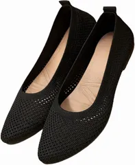 CALM.st メッシュ パンプス レディース フラット ローヒール 通勤 幅広 軽量 走れる 美脚 立ち仕事 (ブラック,  25.0 cm)