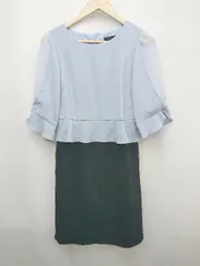 ◇ ◎ BEAMS HEART バイカラー セレモニー 大人女子 五分袖 膝丈 ワンピース サイズM ネイビー ライトブルー レディース P  【1307110000043】