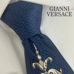《美品》GIANNI VERSACE (ジャンニヴェルサーチ) シルクネクタイ イタリア製 総柄 バロック ネイビー ゴールド