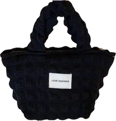 CALM.st ポップコーンバッグ トート キルティング 大容量 マザーズ 軽量 レディース ワッフル 韓国 (もこもこブラックS)