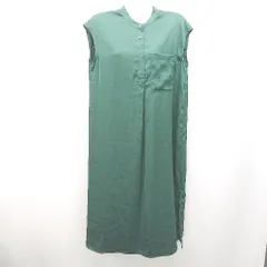 ◇ nano universe ノーカラー ボタン 薄手 スリット ノースリーブ 膝丈 ワンピース サイズ36 グリーン レディース E  【1307120007070】