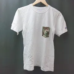 ◇ Champion チャンピオン 迷彩柄 ワンポイント ポケット 刺繡ロゴ 半袖 Tシャツ サイズM ホワイト マルチ レディース E  【1307120008411】