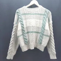 ◇ KBF ケーブル編み ラウンドネック 秋冬コーデ 長袖 ニット サイズONE グレージュ/グリーン レディース E  【1307120009135】