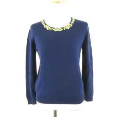 アナイ ANAYI ニット セーター 長袖 ビジュー 紺 38 *T210