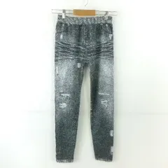 レギパン スキニー ロング プリント ストレッチ 黒 M L *T238