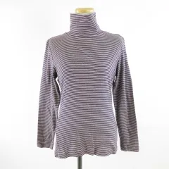 無印良品 良品計画 タートルネックニット 長袖 ボーダー 紫 オフホワイト M *A147