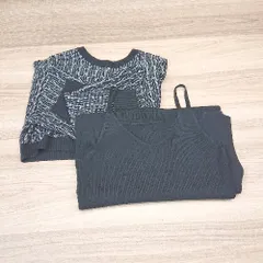 ◇ LOWRYS FARM 大人っぽい シック おしゃれ かわいい キャミワンピ ニット サイズF ブラック/ホワイト レディース E  【1307120016003】