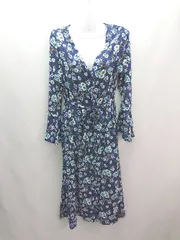 ◇ ◎ n.natural beauty basic 花柄 ガウン フレア 羽織 ガーリー 長袖 ロング丈 ワンピース サイズM ブルー レディース E  【1307120015457】