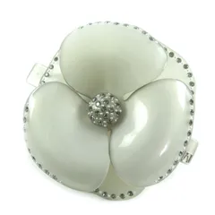 極美品◇ALEXANDRE DE PARIS アレクサンドル ドゥ パリ クリスタル カメリアモチーフ ストーン装飾 バレッタ グレー 保存袋付き フランス製 レディース