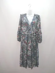 ◇ ZARA 柄もの 大人っぽい キレイめ シック 長袖 ロング ワンピース サイズXS ホワイト/ブルー/マルチ レディース E  【1307120016836】