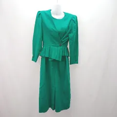 ◇ SANOLLA レトロ シック 東京リヨン 毛100％ ヴィンテージ 長袖 ロング ワンピース サイズ11 グリーン レディース E  【1307120016829】