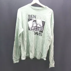 ◇ BEN DAVIS ロゴ イラストプリント コットン100% ストリート クルーネック 長袖 Tシャツ サイズL グリーン メンズ E  【1307120017987】