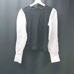 ◇ ZARA ザラ リブニット 袖切り替えデザイン 綺麗め 上品 おしゃれ 長袖 カットソー サイズL ブラック レディース E  【1307120017772】