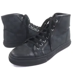 極美品▼GUCCI グッチ 426188 GGキャンバス レザー レースアップ ハイカットスニーカー シューズ ブラック 6.5 イタリア製 メンズ