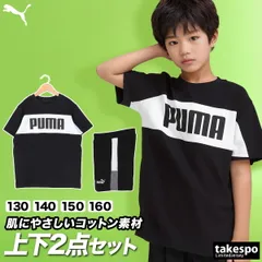 プーマ ESS BLOCK Tシャツ ハーフパンツ 上下 セットアップ ジュニア ブランド PUMA 半袖 綿混 クルーネック コットン100% 綿100% カラーブロック 687828 新作 上下セット 男 女の子 キッズ 男の子 スポーツウェア